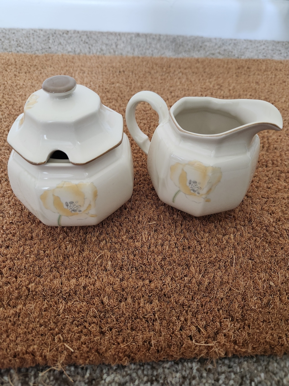 Mikasa Cream Porcelain Sugar Bowl and Creamer with Floral Accents